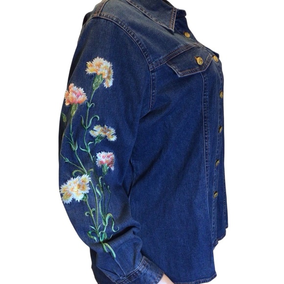 Vtg Bob Mackie Wearable Art Embroidered Denim Shirt Jacket Women’s Size M Floral - Picture 5 of 10